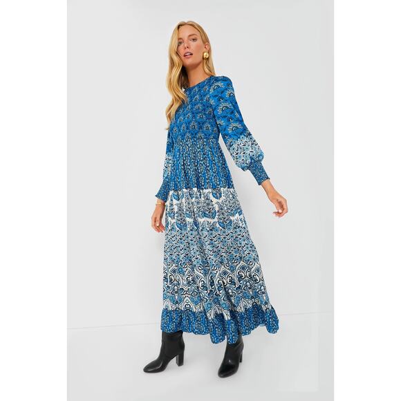 Tuckernuck Dresses & Skirts - Tuckernuck Women’s Small Dewberry Blues Libby Midi Dress Formal Smocked Cottage
